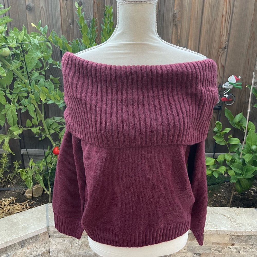 New!  - Abercrombie & Fitch Off-Shoulder Plum Sweater